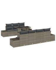 ensemble de jardin 8 pièces avec coussins gris en poly rotin | Mobilier & Déco