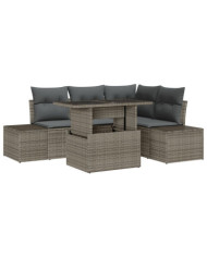 Ensemble de canapé de jardin 5 pièces avec coussins en poly rotin gris | Mobilier & Déco
