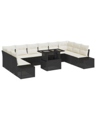 Ensemble de canapé de jardin 11 pièces avec coussins noir en poly rattan | Mobilier & Déco
