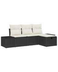 Ensemble de Canapé de Jardin 4 pièces avec Coussins en Rotin Noir | Mobilier & Déco