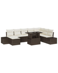 Ensemble de Canapé de Jardin 9 pièces avec Coussins Marron en Rattan Synthétique | Mobilier & Déco