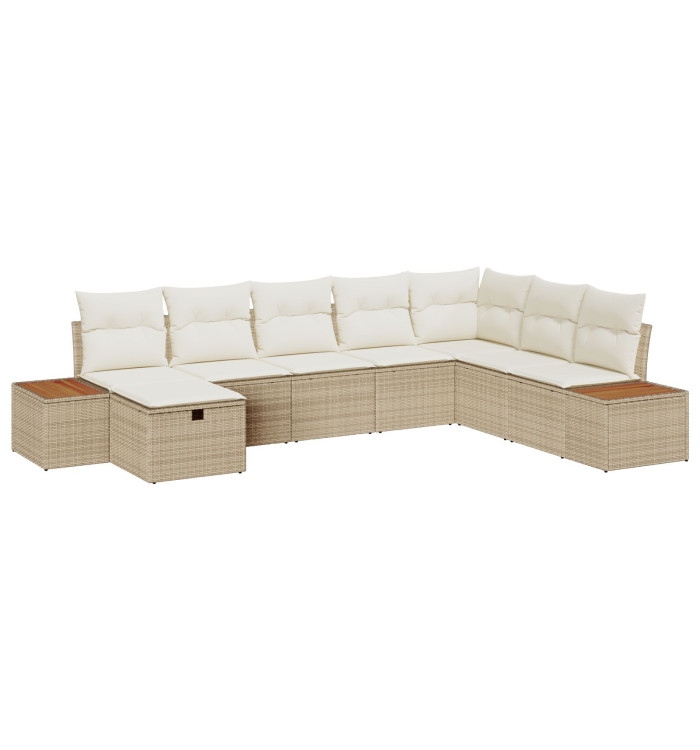 Ensemble de canapé de jardin 8 pièces avec coussins Beige Poly Rotin | Mobilier & Déco