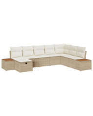Ensemble de canapé de jardin 8 pièces avec coussins Beige Poly Rotin | Mobilier & Déco