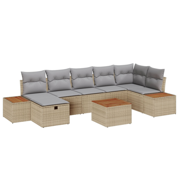 Ensemble de canapé de jardin 8 pièces avec coussins beige poly rotin | Mobilier & Déco
