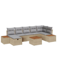 Ensemble de canapé de jardin 8 pièces avec coussins beige poly rotin | Mobilier & Déco