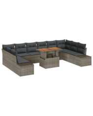 Ensemble de canapé de jardin 11 pièces avec coussins gris en rotin poly | Mobilier & Déco