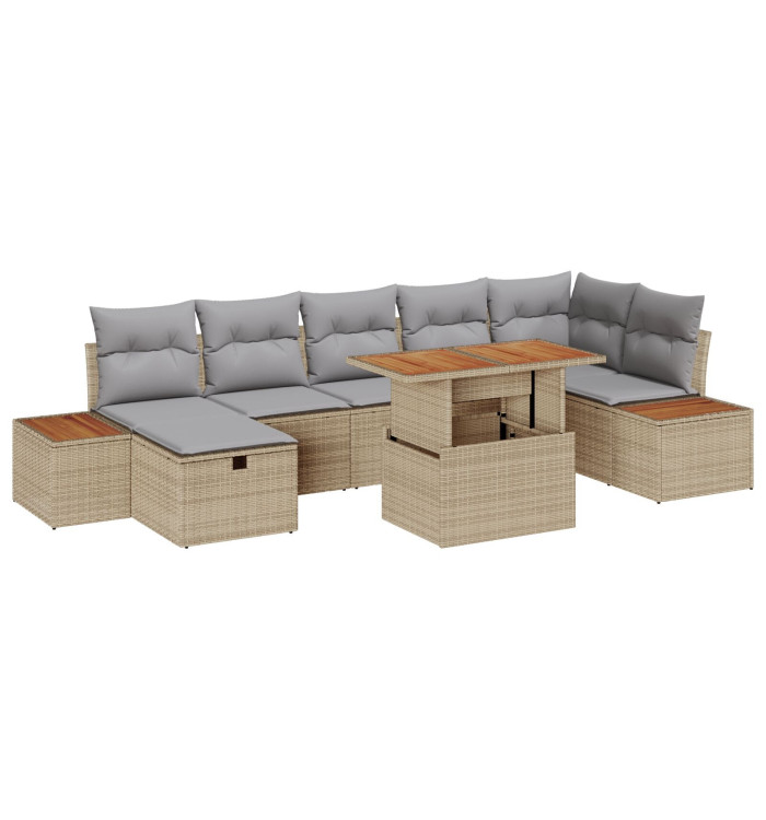 Ensemble de canapé de jardin 8 pièces avec coussins Beige Poly Rattan | Mobilier & Déco
