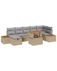Ensemble de canapé de jardin 8 pièces avec coussins Beige Poly Rattan | Mobilier & Déco