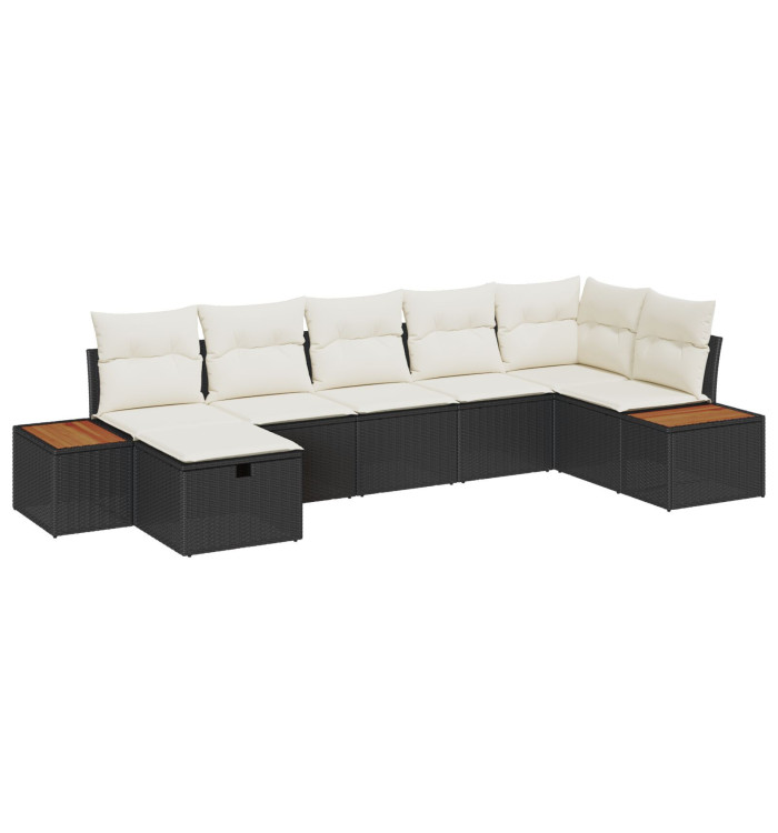 Ensemble de canapé de jardin 7 pièces avec coussins Noir Poly Rattan | Mobilier & Déco