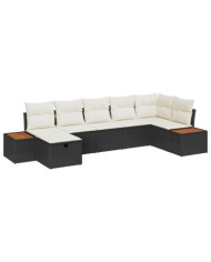 Ensemble de canapé de jardin 7 pièces avec coussins Noir Poly Rattan | Mobilier & Déco