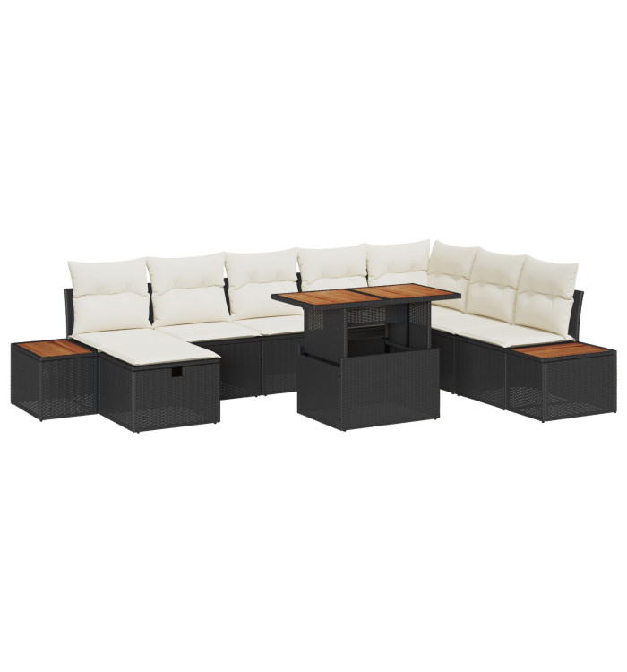 Ensemble de Sofa de Jardin 9 Pièces avec Coussins Noir Rattan Poly | Mobilier & Déco
