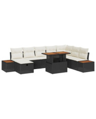 Ensemble de Sofa de Jardin 9 Pièces avec Coussins Noir Rattan Poly | Mobilier & Déco