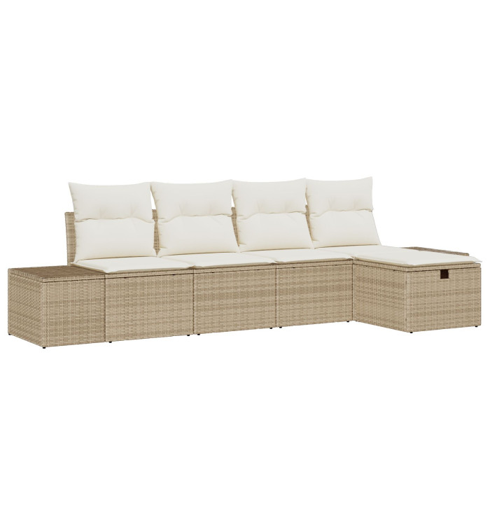 Ensemble de canapé de jardin de 5 pièces avec coussins Beige Rotin Synthétique | Mobilier & Déco