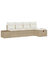Ensemble de canapé de jardin de 5 pièces avec coussins Beige Rotin Synthétique | Mobilier & Déco