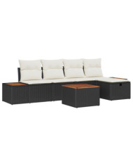 Ensemble de canapé de jardin 6 pièces avec coussins noir poly rotin | Mobilier & Déco