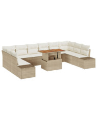 Set de Sofa de Jardin 11 Pièces avec Coussins Beige Poly Rattan | Mobilier & Déco