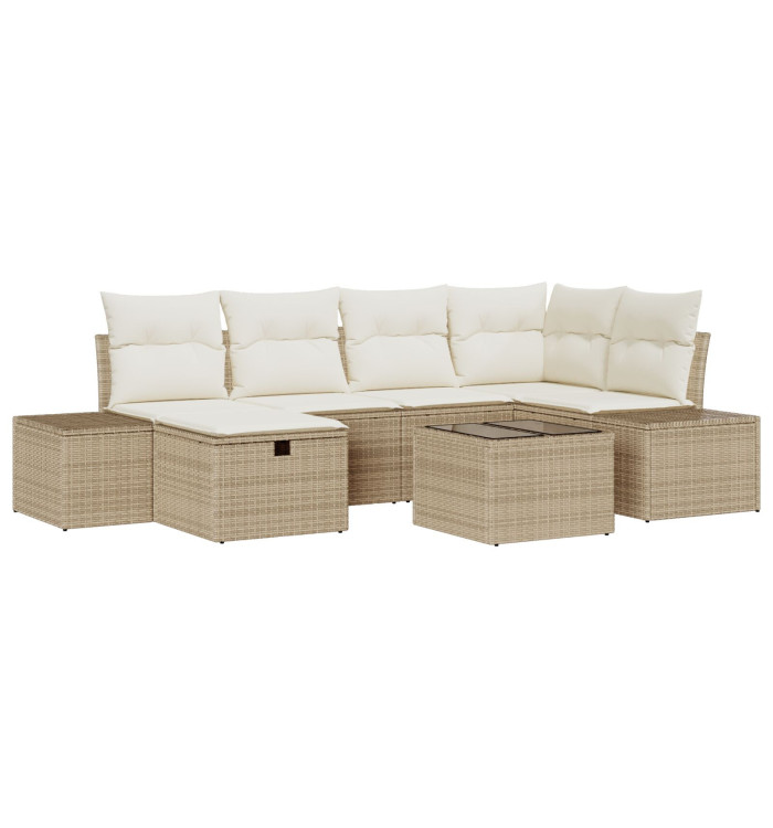 Ensemble de Canapés de Jardin de 7 Pièces avec Coussins Beige Rotin PE | Mobilier & Déco