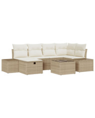 Ensemble de Canapés de Jardin de 7 Pièces avec Coussins Beige Rotin PE | Mobilier & Déco
