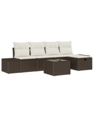 Ensemble de canapés de jardin 6 pièces avec coussins en poly rattan marron | Mobilier & Déco