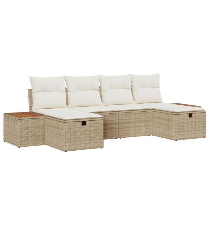 Ensemble de Canapés de Jardin de 6 Pièces avec Coussins Beige Poly Rattan | Mobilier & Déco