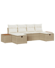 Ensemble de Canapés de Jardin de 6 Pièces avec Coussins Beige Poly Rattan | Mobilier & Déco