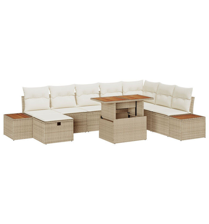 Ensemble de canapé de jardin 9 pièces avec coussins Beige Poly Rotin | Mobilier & Déco