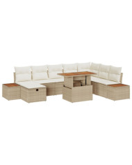 Ensemble de canapé de jardin 9 pièces avec coussins Beige Poly Rotin | Mobilier & Déco