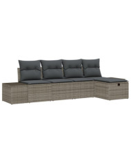 Ensemble de canapé de jardin 5 pièces avec coussins Gris Poly Rattan | Mobilier & Déco