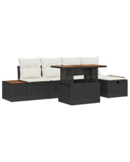 Ensemble de canapé de jardin de 6 pièces avec coussins Noir Poly Rotin | Mobilier & Déco