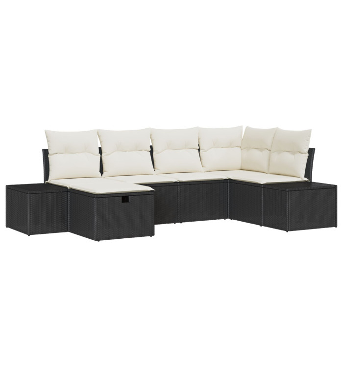 Ensemble de Canapé de Jardin 6 pièces avec Coussins Noir Rattan Poly | Mobilier & Déco