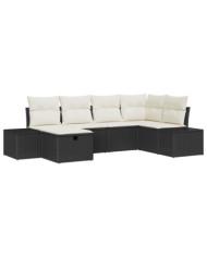 Ensemble de Canapé de Jardin 6 pièces avec Coussins Noir Rattan Poly | Mobilier & Déco