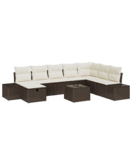 Ensemble de Canapés de Jardin 9 Pièces avec Coussins Marron Poly Rotin | Mobilier & Déco