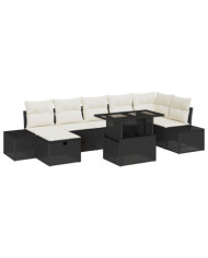 Ensemble de Canapés de Jardin 8 Pièces avec Coussins Noir Poly Rattan | Mobilier & Déco