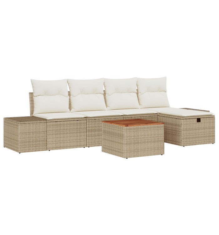 Ensemble de canapé de jardin 6 pièces avec coussins beige en poly rotin | Mobilier & Déco
