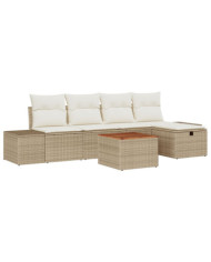 Ensemble de canapé de jardin 6 pièces avec coussins beige en poly rotin | Mobilier & Déco