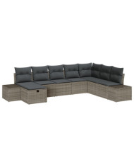 Ensemble de Canapé de Jardin 8 Pièces avec Coussins Rattan Poly Gris | Mobilier & Déco