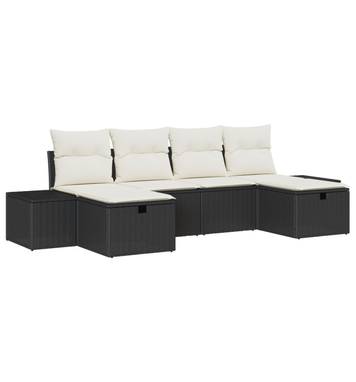 Ensemble de Canapés de Jardin de 6 Pièces avec Coussins Noir en Rattan Poly | Mobilier & Déco