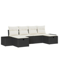 Ensemble de Canapés de Jardin de 6 Pièces avec Coussins Noir en Rattan Poly | Mobilier & Déco