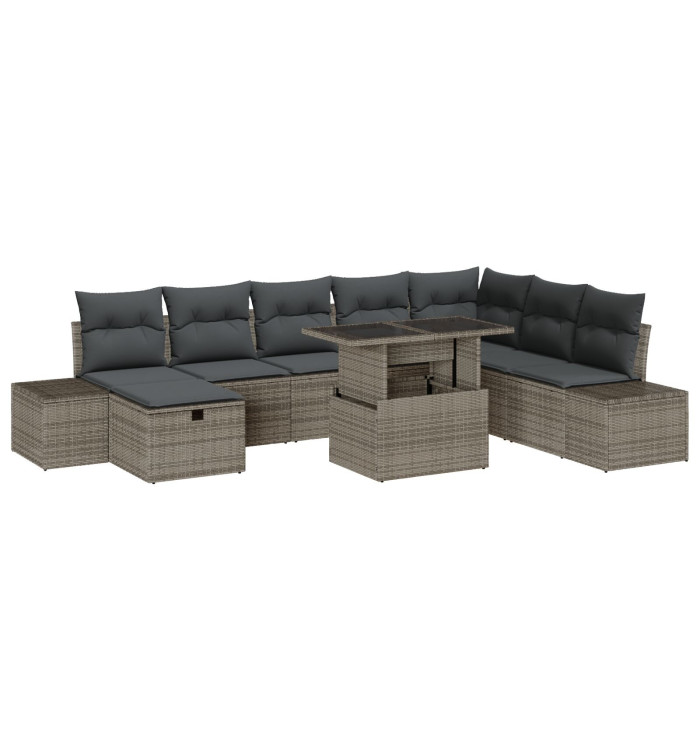 Ensemble de 9 Canapés de Jardin avec Coussins Gris en Rattan Poly | Mobilier & Déco