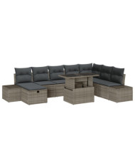 Ensemble de 9 Canapés de Jardin avec Coussins Gris en Rattan Poly | Mobilier & Déco