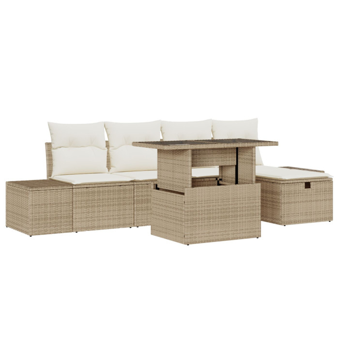 Ensemble de canapé de jardin 6 pièces avec coussins Beige Poly Rotin | Mobilier & Déco