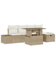 Ensemble de canapé de jardin 6 pièces avec coussins Beige Poly Rotin | Mobilier & Déco