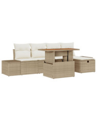 Ensemble de canapé de jardin 6 pièces avec coussins beige en poly rattan | Mobilier & Déco