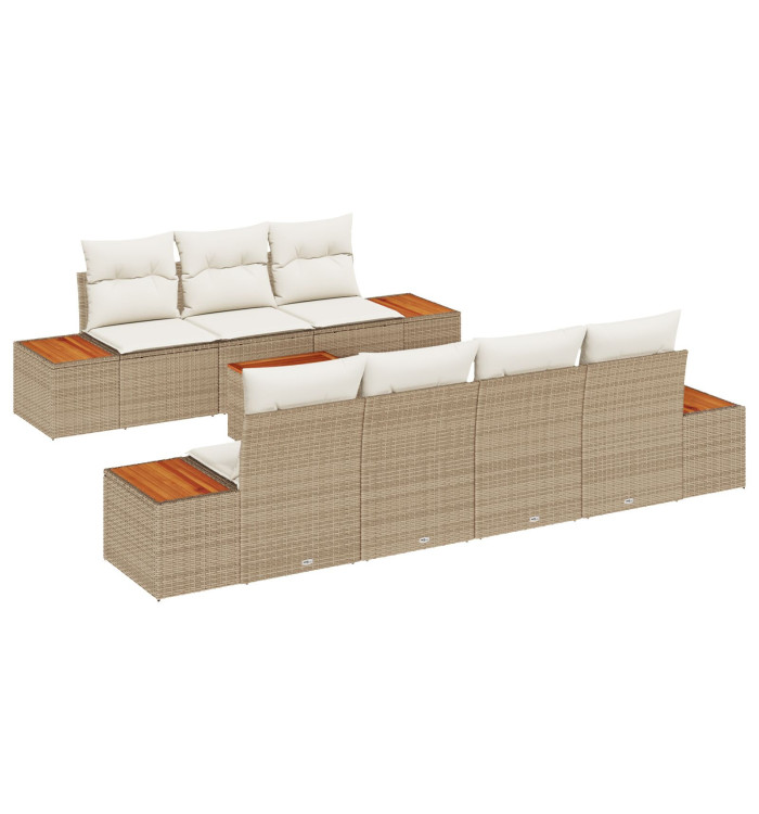 Ensemble de Canapés de Jardin 8 pièces avec Coussins Beige Rattan Acacia | Mobilier & Déco