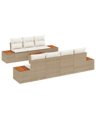 Ensemble de Canapés de Jardin 8 pièces avec Coussins Beige Rattan Acacia | Mobilier & Déco