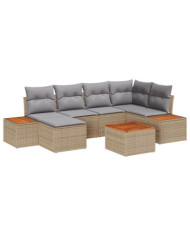 Set de canapé de jardin 7 pièces avec coussins beige en rotin synthétique | Mobilier & Déco