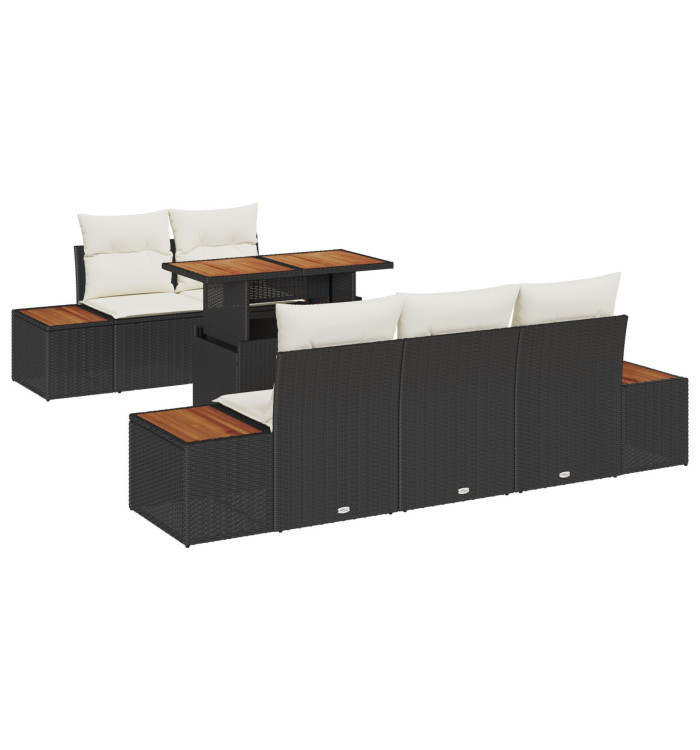 Ensemble de salle à manger de jardin de 6 pièces avec coussins en poly rattan et acacia | Mobilier & Déco