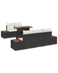 Ensemble de salle à manger de jardin de 6 pièces avec coussins en poly rattan et acacia | Mobilier & Déco