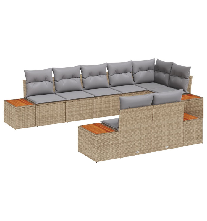 Ensemble de canapés de jardin 8 pièces avec coussins Beige Rotin Synthétique | Mobilier & Déco