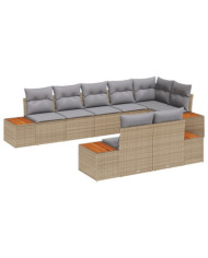Ensemble de canapés de jardin 8 pièces avec coussins Beige Rotin Synthétique | Mobilier & Déco